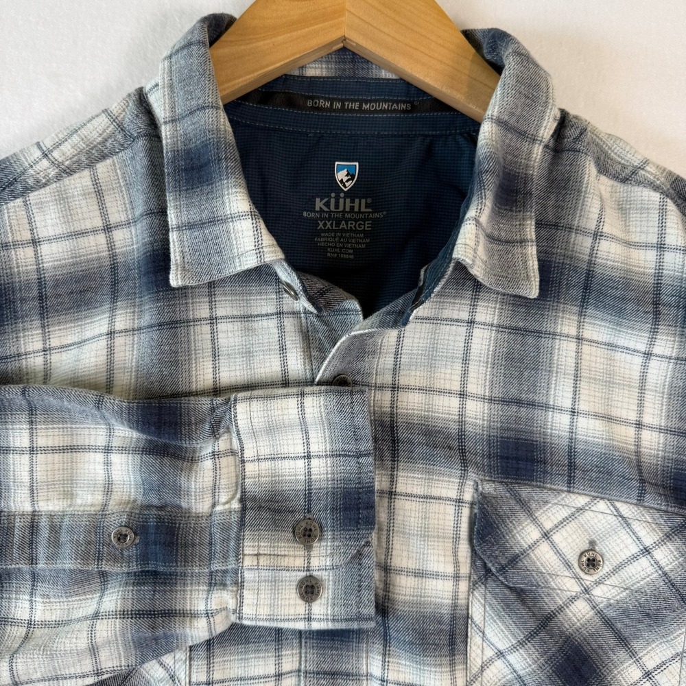 KUHL Fugitive Flannel Shirt Mens XXLARGE XXL Blue White Plaid Cotton Tencel 7186